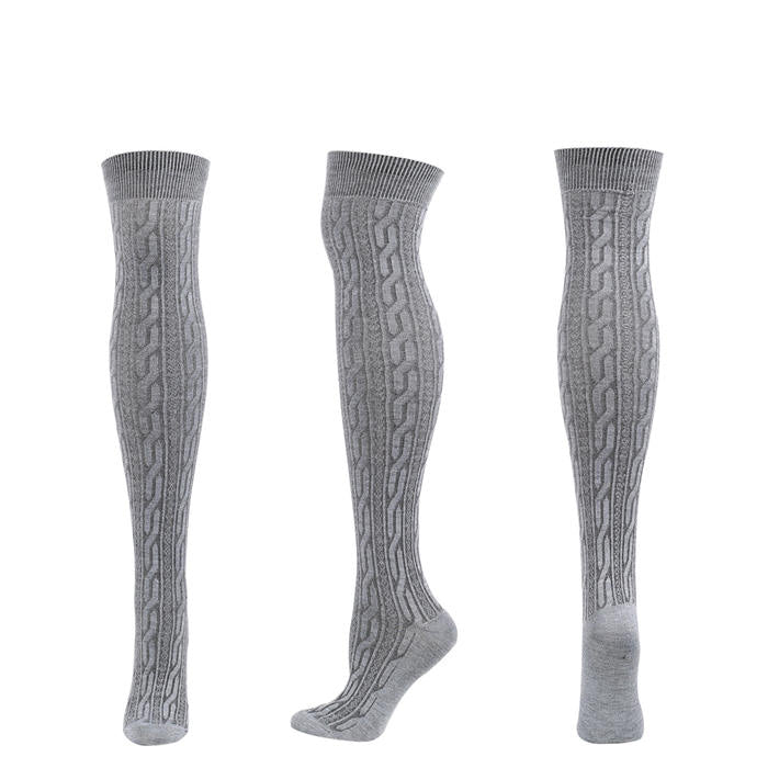 2Packs Women Extra Long High Socks Knit Warmers Thick Tall Long Boot Stockings Leg-BlackGray