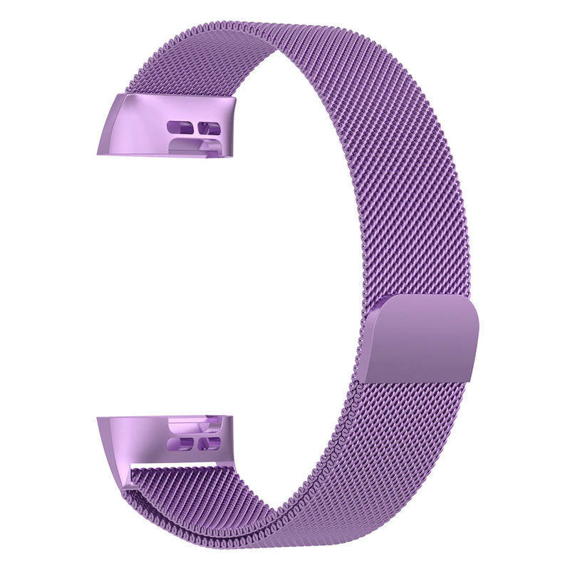 For Fitbit Charge 3 Wristband Milanese Replacement Stainless Steel Watch Band-Light Purple