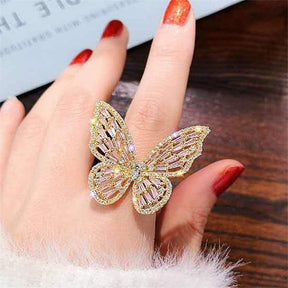 Cubic Zirconia Sparkling Butterfly Knuckle Ring-Pink