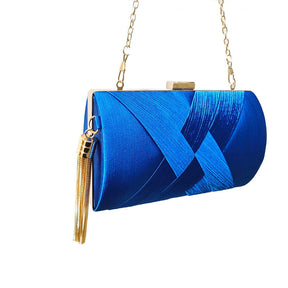 Womens Evening Clutch Bag Stain Fabric Bridal Purse For Wedding Prom Night Party-Blue