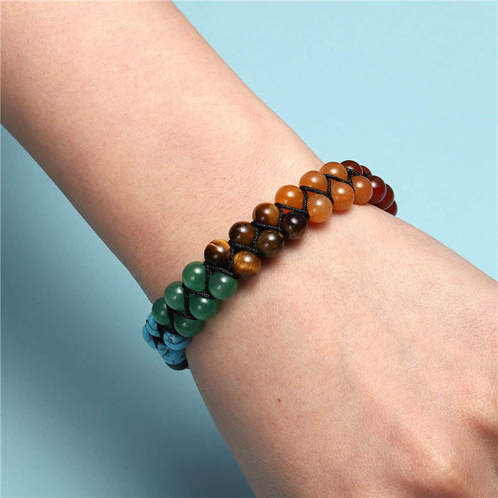 Bead Bracelet 7 Chakras Healing Crystals Bracelet Stone Beads Double Layer Bracelets-Colourful