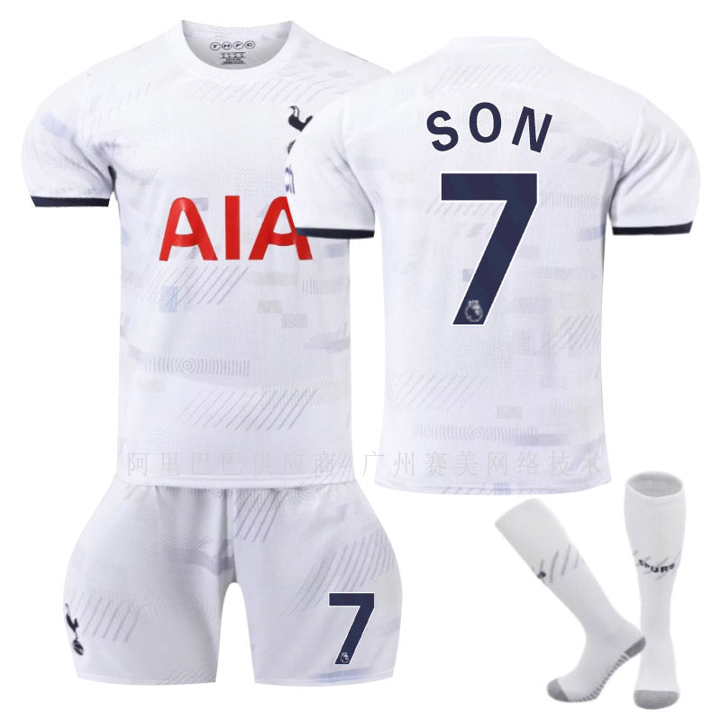 Spurs Home Jersey SON #7 Soccer Jersey Kids Adult 3-Pieces Jersey Kits-White