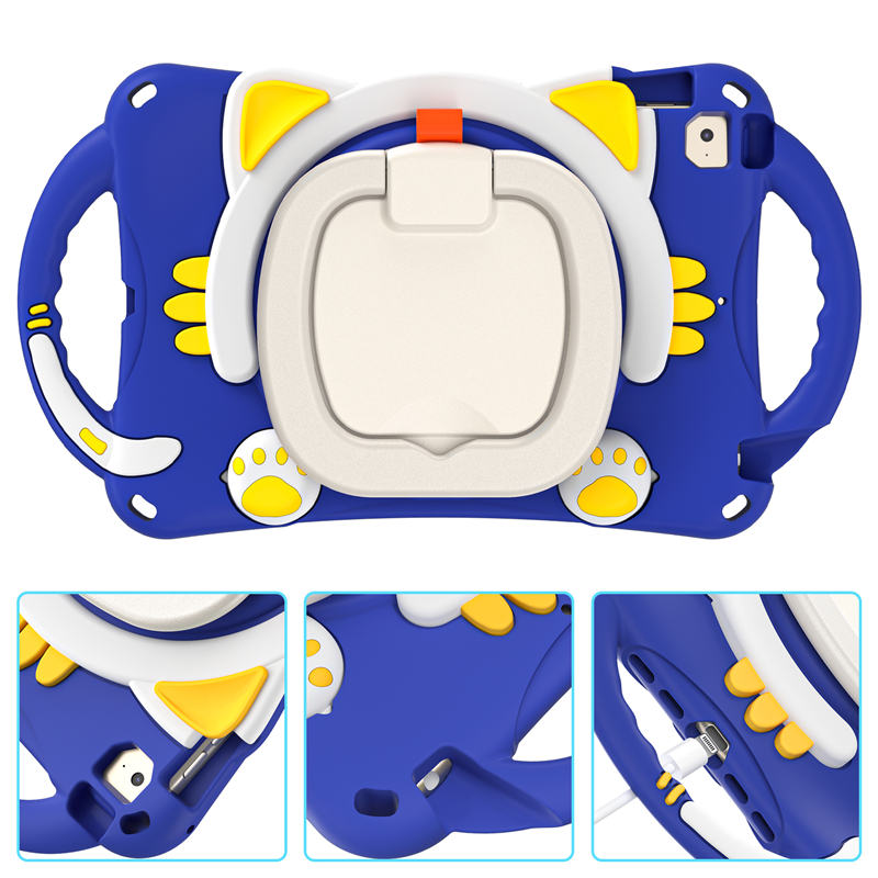CatB Silicone Case For iPad Mini 5 4 3 2 1 Shockproof Shoulder Strap Handle Stand-Dark Blue