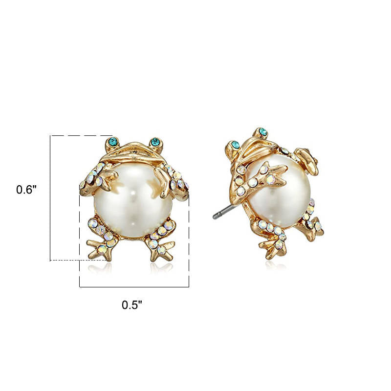 Pearl Critters Cute Frog Stud Earrings