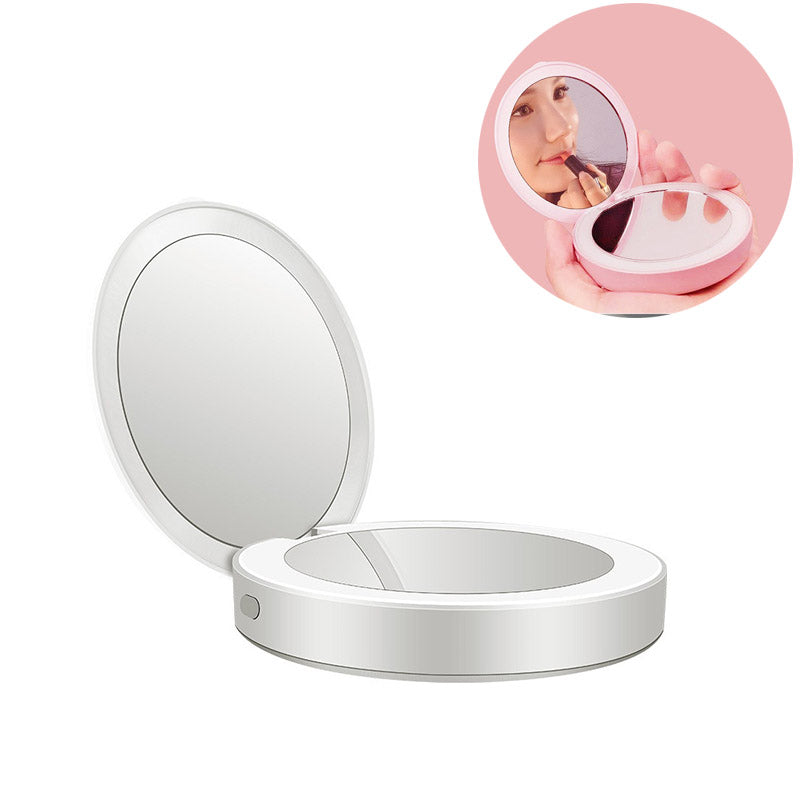 Lighted Mini Travel Makeup Mirror 1X/3X Magnification Rechargeable-White