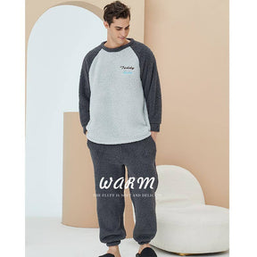 Crewneck Colorblock Pajamas Set for Couple-Dark Grey
