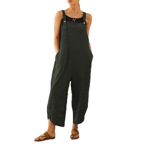 Womens Cotton Adjustable Casual Summer Bib Overalls Jumpsuits with Pockets-Green