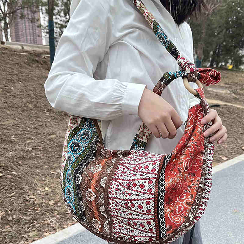 Womens Sling Crossbody Bag Ethnic Print Shoulder Bag with Adjustable Strap-W