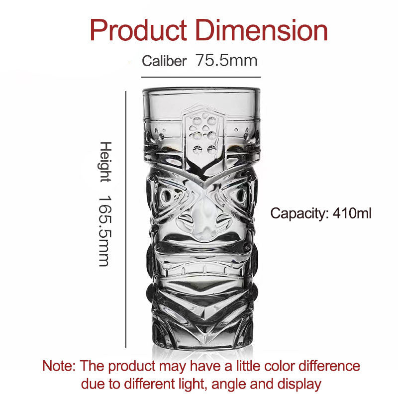 4Pack 14oz Tiki Cocktail Glasses Bar Hawaiian Style Glass