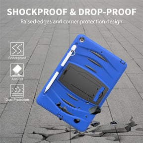 Shock Wave Kickstand Case Anti-Fall Protection With Pencil Holder+Cap For New iPad 7 10.2inch(2019)-Blue