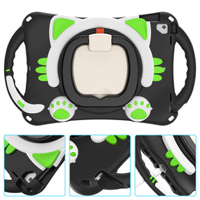 CatB Silicone Case For iPad Pro 9.7 inch Air1/2 Shockproof Shoulder Strap Handle Stand-Black Green