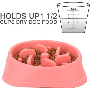 Dog Slow Feeder Non Slip Puzzle Bowl Anti-Gulping Pet Slower Food Feeding Dishes-Pink