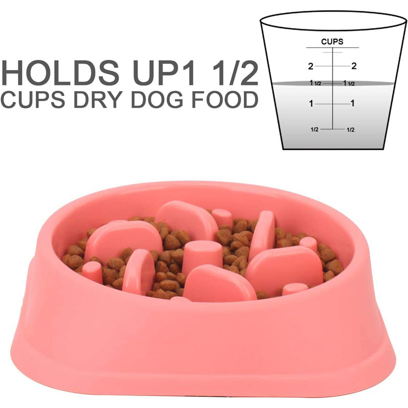 Dog Slow Feeder Non Slip Puzzle Bowl Anti-Gulping Pet Slower Food Feeding Dishes-Pink