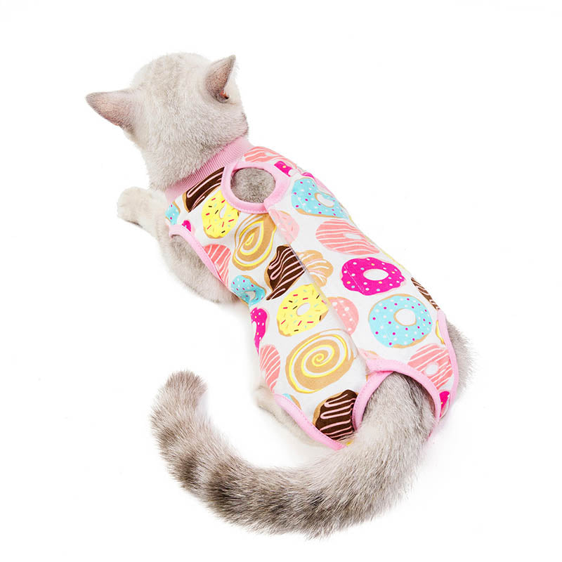 Cat Surgery Recovery Suit Breathable for Abdominal Wounds and Skin Diseases-Donut