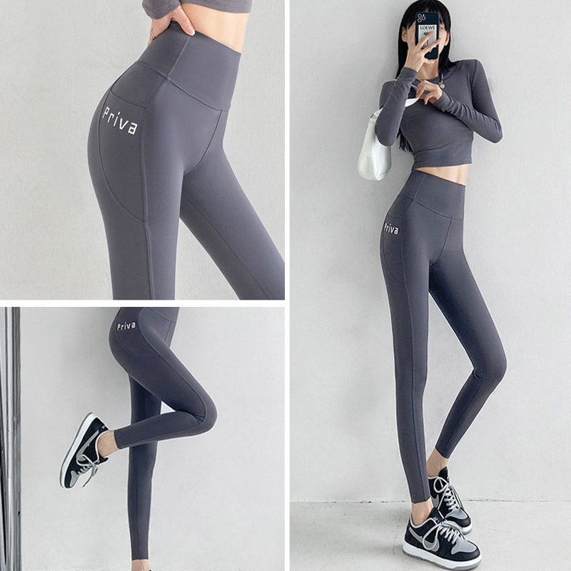 Womens Leggings High Waisted with Pockets Yoga Pants for Spring Fall-Grey