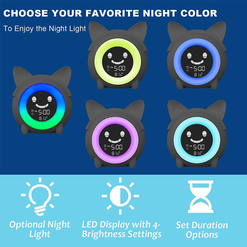 Alarm Clock with Five Color Night Light for Kids Bedroom-Blue