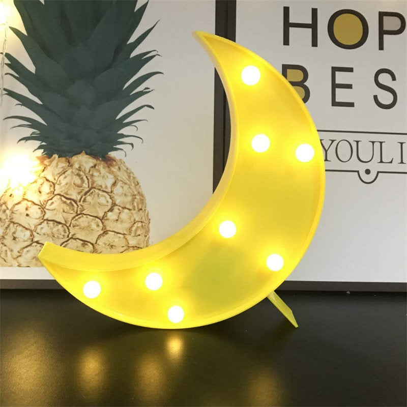 Moon Marquee Light LED Moon Sign Night Light Romantic Light Up Heart Sign Decoration -Yellow