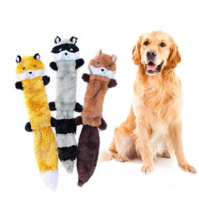 3Pcs No Stuffing Squeak Plush Dog Toy Fox Raccoon Squirrel