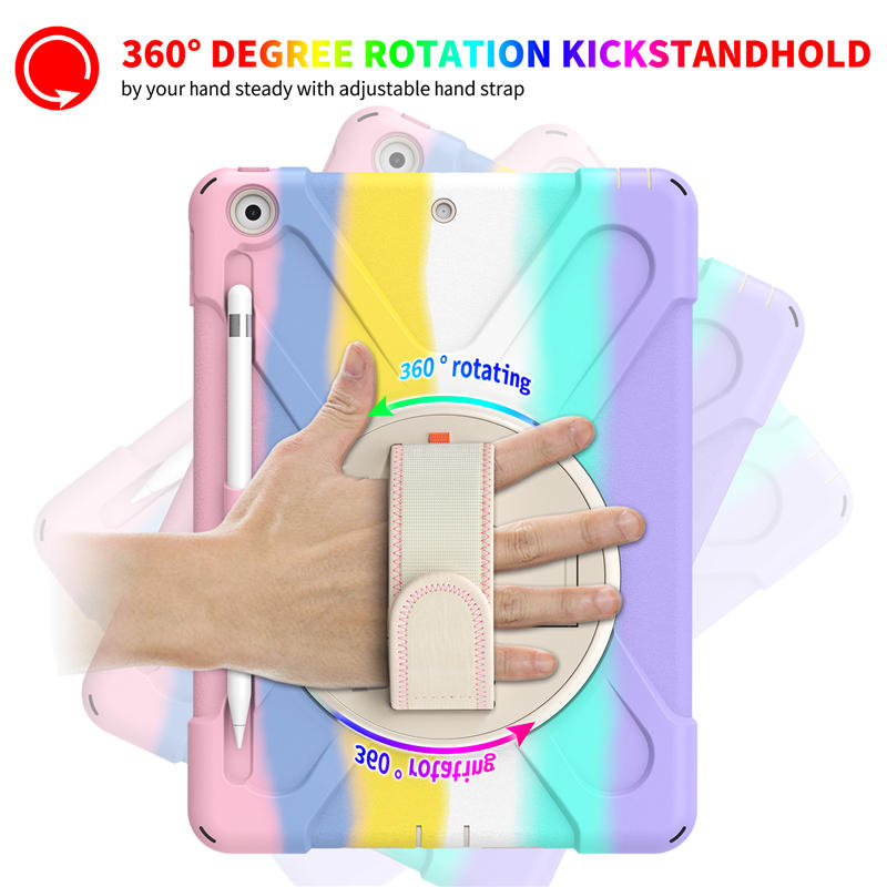 iPad Case With Pencil Stand+Rotating Stand+Shoulder Strap For iPad10.2 Inch 2020/2019-Pink