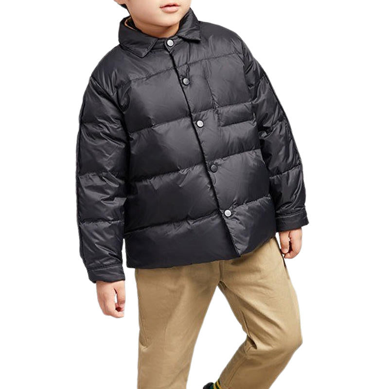 Childrens Winter Coats Shirt Collar Lightweight Puffer Jacket-Black