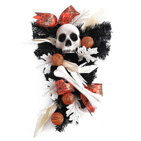 Halloween Wreath Inverted Triangle with Skeleton Artificial Bone Ornaments Maple Leaf