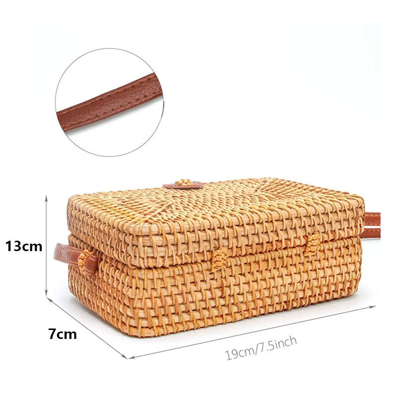 Womens Square Crossbady Rattan Bag Boho Braided Handbag
