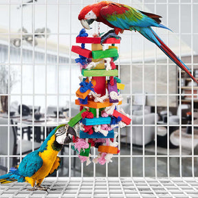 Multicolor Natural Wooden Parrot Chew Toy-Sisal Rope