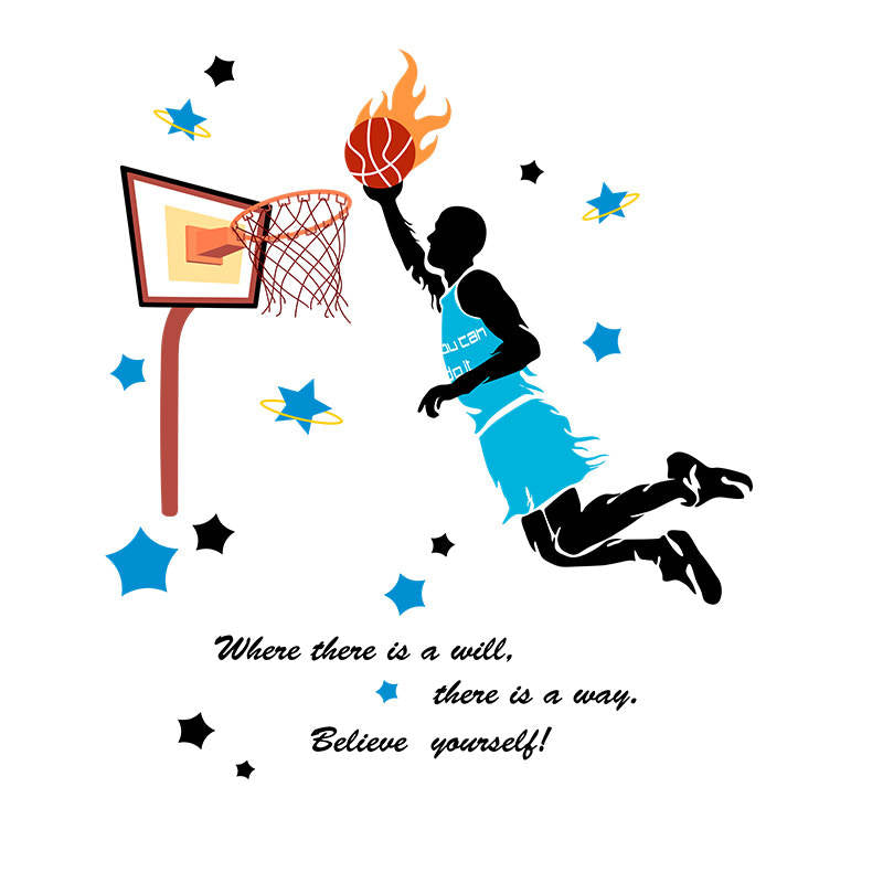 Basketball Players Slam Dunk Silhouette Wall Stickers for Kids Room Home Decoration