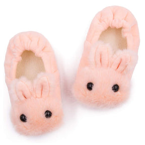 Fuzzy Rabbit Slippers for Toddler Girls Anti-Slip Warm House Shoes-Pink