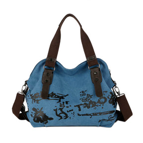 Women Handbag Casual Vintage Daily Shoulder Tote Bag-Blue