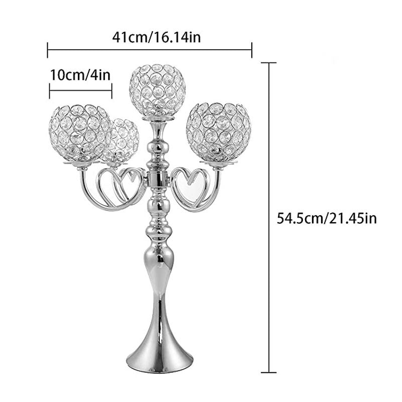 5 Arms Crystal Candelabra for Wedding Table Decoration-Silver