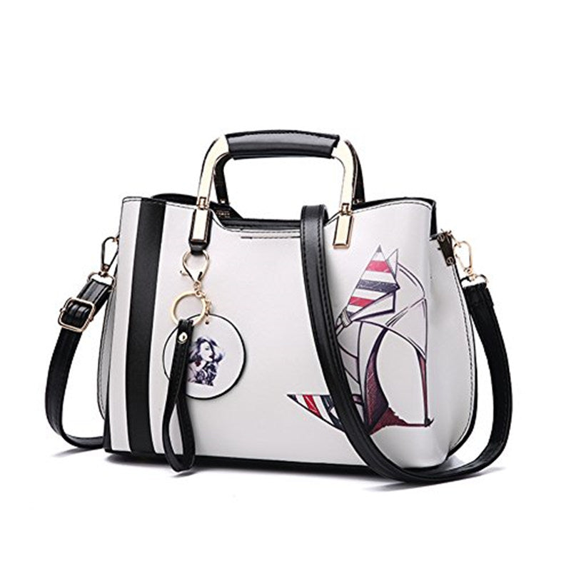 Ladies Leather Personalized Print Handbags Large Capacity Satchel-High Heel