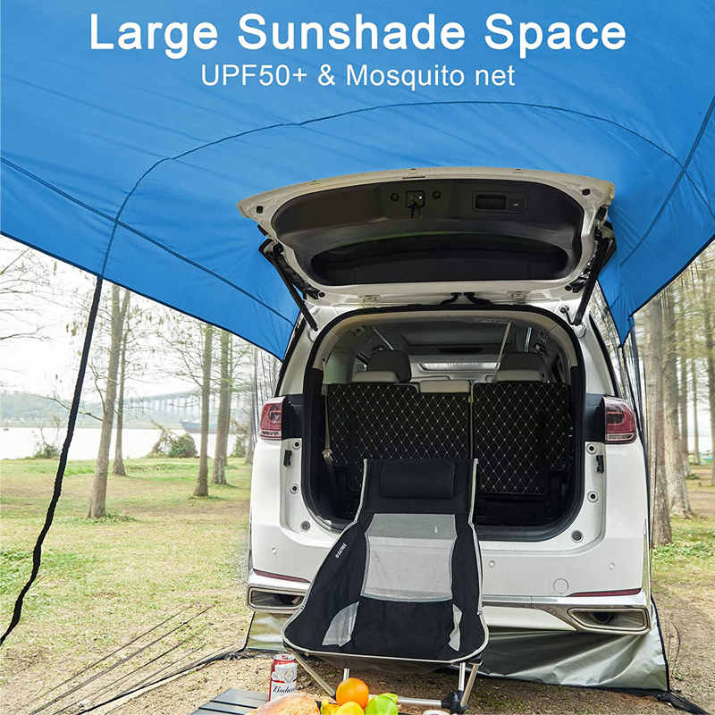 Portable Car Awning Sun Shelter with Mosquito Net for Camping-Green