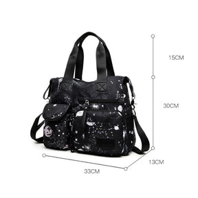 Womens Lightweight Floral Top Handle Handbag Multi-pockets Nylon Shoulder Bag-Grey