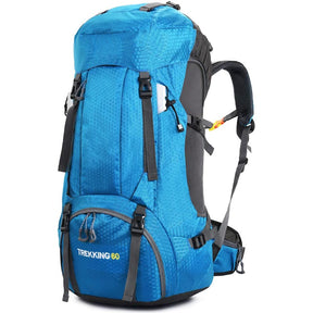 60L Waterproof Lightweight Hiking Backpack with Rain Cover for Climbing Camping-Light Blue