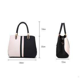 Fashion Colorblock Shoulder Bag Women Top Handle Leather Totes-BlackWhite