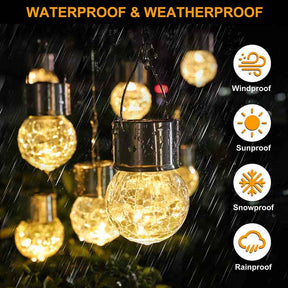 12-Pack Cracked Glass Ball Light Hanging Solar Lights Outdoor Solar Powered Waterproof Globe Lighting with Handle -Warm White