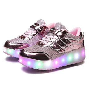 Kids LED Roller Shoes Sneakers with Two Wheel for Boys Girls-586-1-Rose Pink