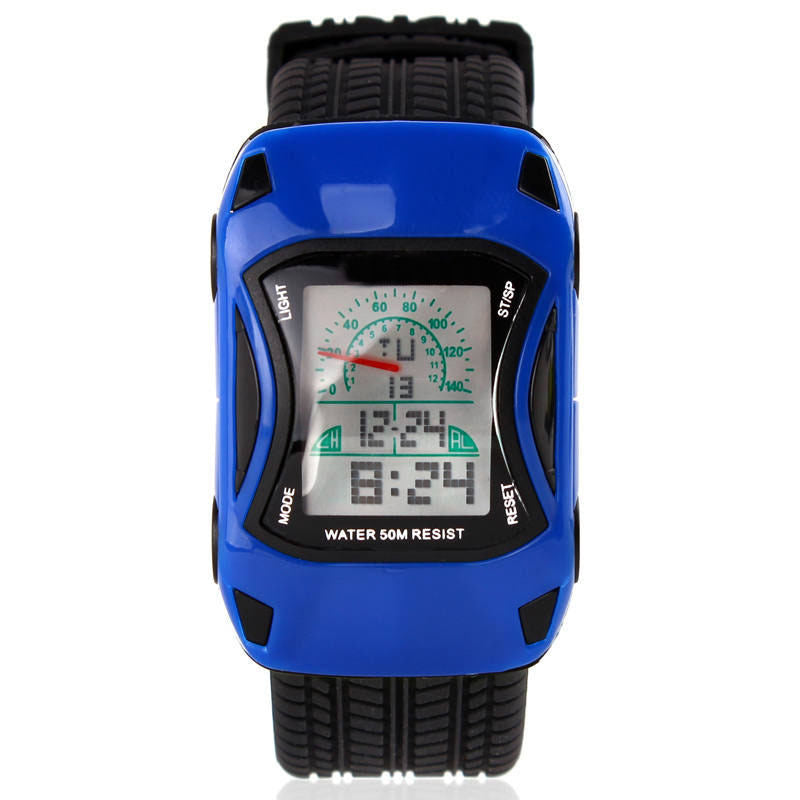 Kids Waterproof Sports Watches Digital LED Car Shape Watches-Blue