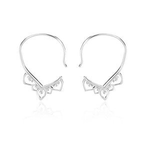 Simple Lacework Hoop Earrings-Silver