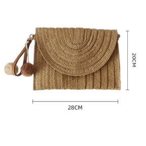 Straw Shoulder Bag Casual Beach Clutch Crossbody Bag-Khaki