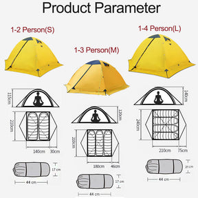 Camping Tent Waterproof Ultralight Backpacking Double Layer Tent Easy Set Up-Yellow