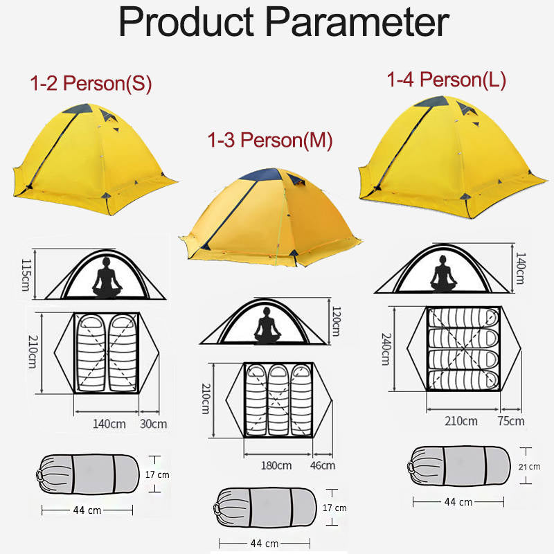 Camping Tent Waterproof Ultralight Backpacking Double Layer Tent Easy Set Up-Yellow