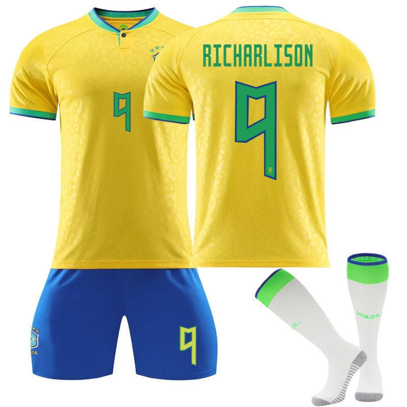 RICHARLISON #9 Brazil Home Jersey 2022/23 Soccer Jersey Kit Football T-shirt Set For Adult Kids