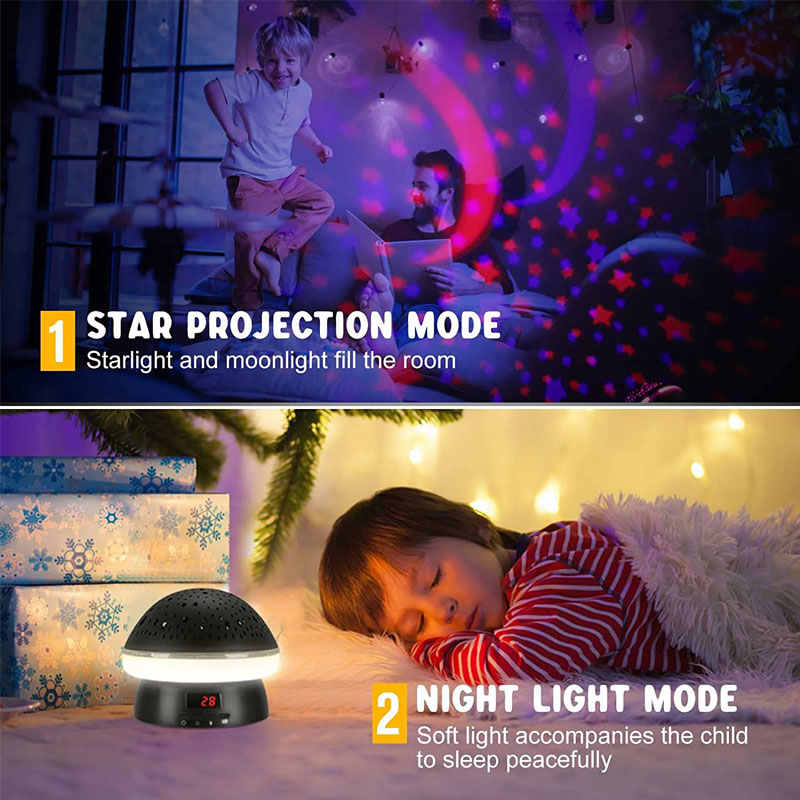 Timing Star Projector Night Light Rotating for Kids With Remote Control-Black