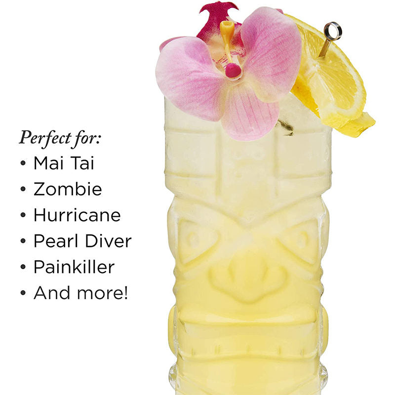 4Pack 14oz Tiki Cocktail Glasses Bar Hawaiian Style Glass