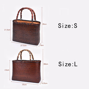 Retro Womens Bamboo Handbag Handmade Large Tote Bag Wicker Basket Bag For Picnic