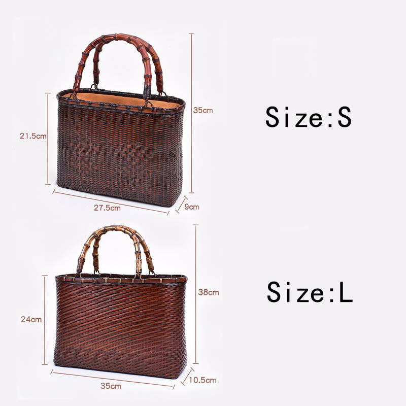 Retro Womens Bamboo Handbag Handmade Large Tote Bag Wicker Basket Bag For Picnic