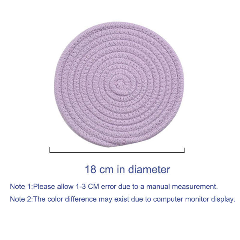 3 Pcs Potholders Colorful Cotton Thread Weave Stylish Coasters Heat Insulation Table Mat by Diameter 18CM-Purple