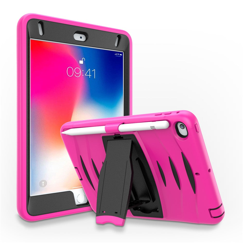 Shock Wave Design Kickstand Case Heavy Duty Rugged Anti-Fall Protection With Pencil Holder For 7.9inch iPad Mini 4/5-Rose Red